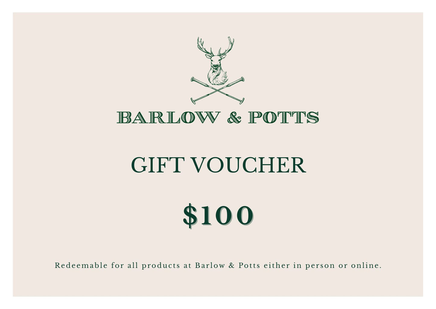 Barlow & Potts Gift Card - $100