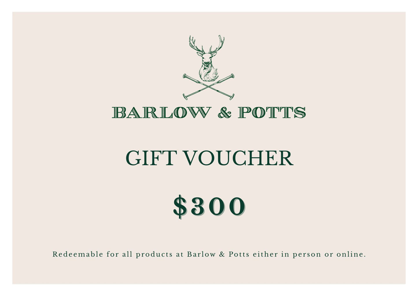 Barlow & Potts Gift Card - $300