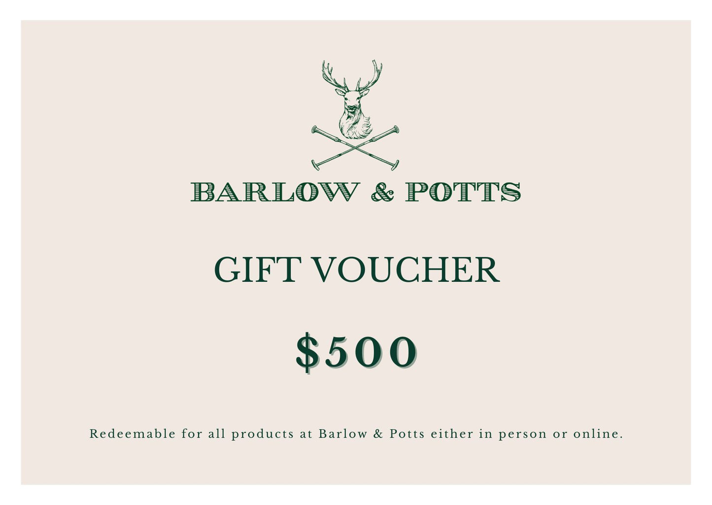Barlow & Potts Gift Card - $500