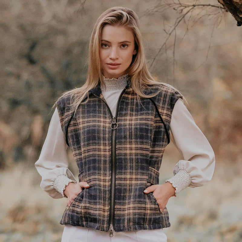 Burghley Navy Check Zipped Gilet