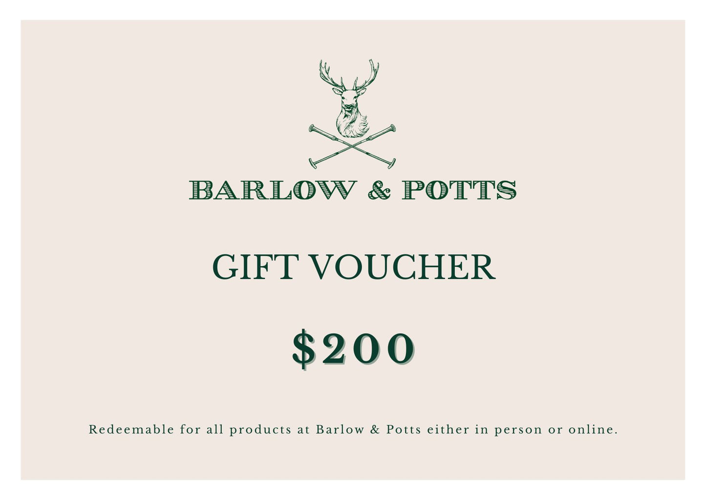 Barlow & Potts Gift Card - $200