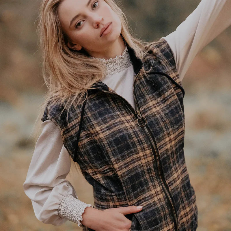 Burghley Navy Check Zipped Gilet