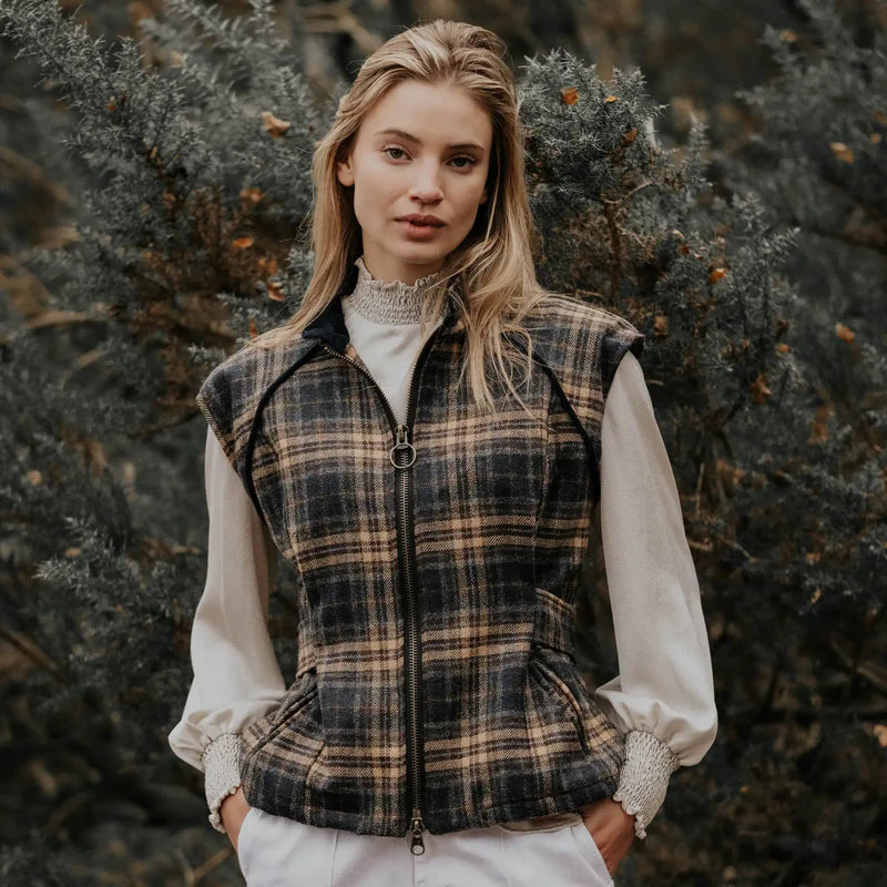 Burghley Navy Check Zipped Gilet