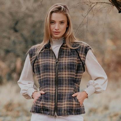 Burghley Navy Check Zipped Gilet