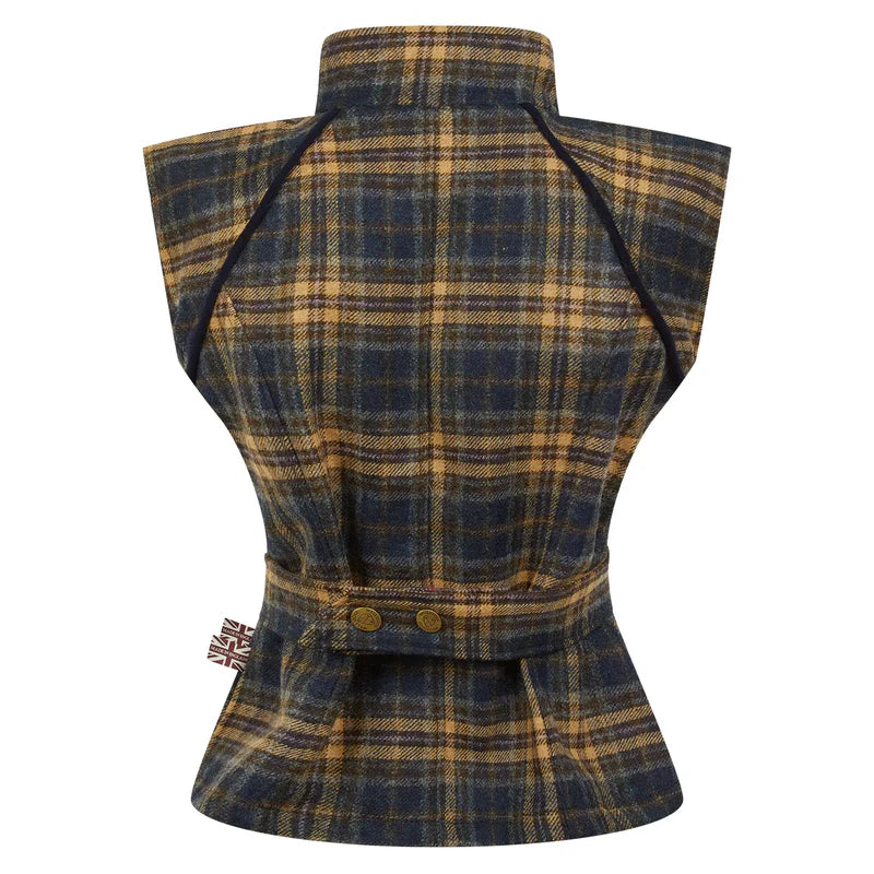 Burghley Navy Check Zipped Gilet